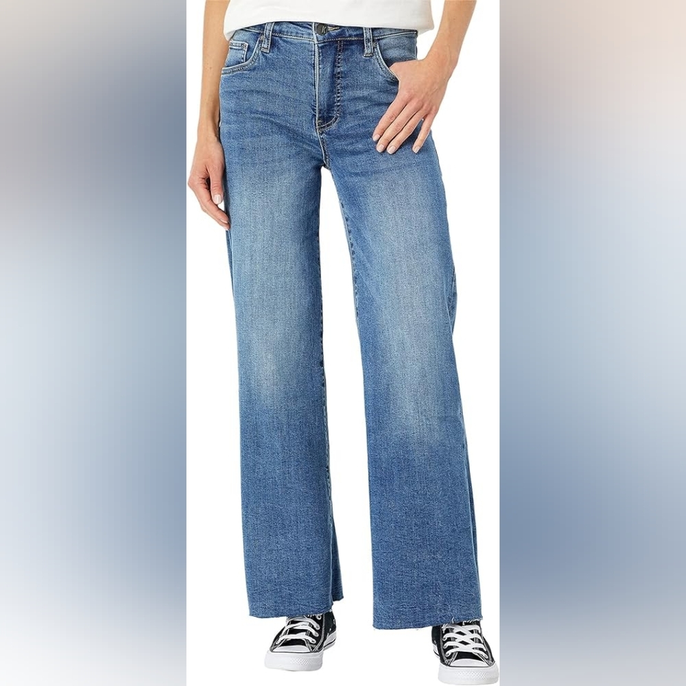 KUT From the Kloth High Rise Fab Ab Wide Leg Raw Hem Jeans Womens Size 4 BNWT